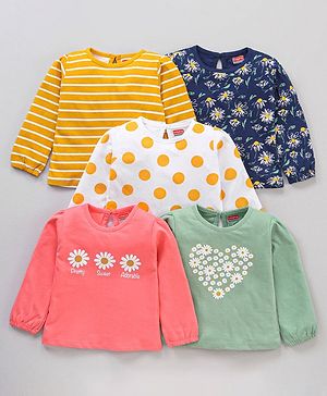 Babyhug Full Sleeves Cotton Tees With Graphic Pack of 5- Multicolor
