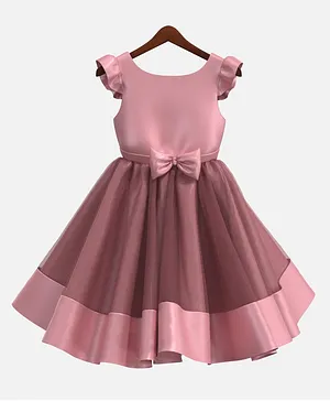 HEYKIDOO Mega Sleeves Bow Embellished Flared Party Wear Dress - Pink