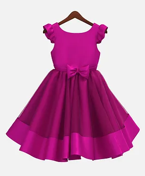 HEYKIDOO Mega Sleeves Bow Embellished Flared Party Wear Dress - Dark Pink
