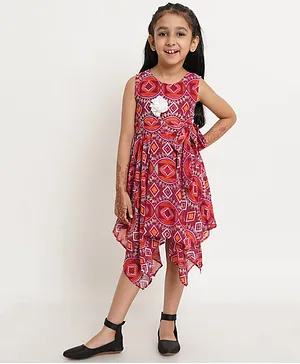 Creative Kids Sleeveless Abstract Geometric Printed Fit And Flare Dress - Maroon