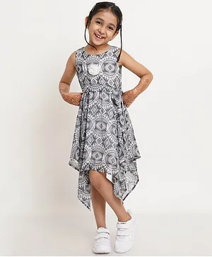 Creative Kids Sleeveless Abstract Geometric Printed Fit And Flare Dress - White Black