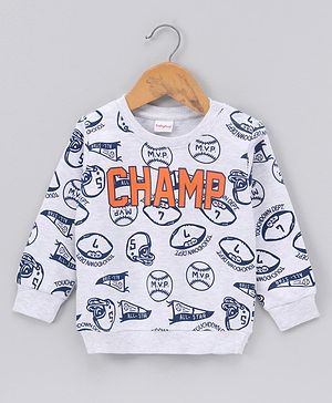Babyhug Full Sleeves Text Printed Sweatshirt - Grey