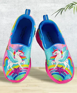 KazarMax Shimmery Star & Unicorn With Rainbow Slip On Shoes - Pink