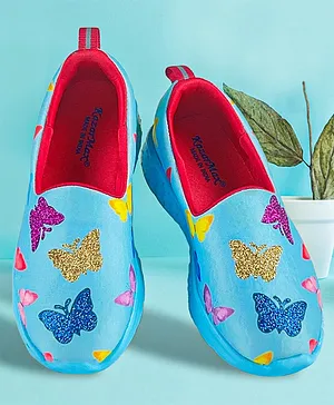 KazarMax All Over Butterfly & Glitter Detailed Slip On Shoes - Blue