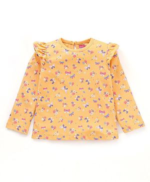 Babyhug 100% Cotton Full Sleeves Top with Frill Detailing Floral Print - Orange