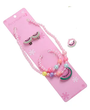 SYGA Children's Girls Necklace Earring Ring Set Jewelry Pearl Necklace Bracelet Set - Watermelon