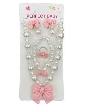 SYGA Children's Girls Necklace Earring Bracelet Ring Set Jewelry Bow Pearl Necklace Bracelet Pink - 4 Pieces