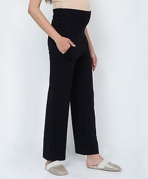 The Mom Store Comfy Belly Over Solid Maternity Regular Pants - Black