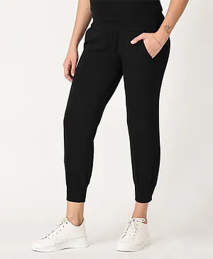 The Mom Store Comfy Belly Over Solid Maternity Joggers - Black