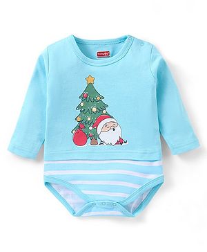 Babyhug 100% Cotton Full Sleeves Onesie Santa Print - Blue