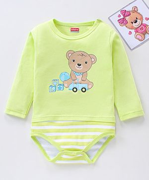 Babyhug 100% Cotton Full Sleeves Onesie Teddy Print- Green