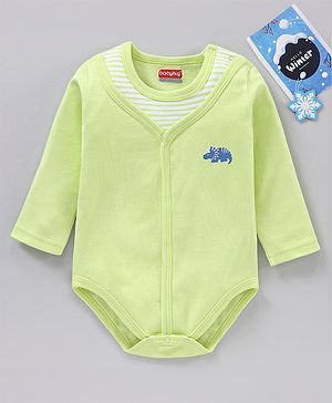 Babyhug 100% Cotton Full Sleeves Onesie Rhino Print - Green