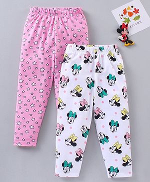 Babyhug Full Length Leggings Minnie Mouse & Stars Print Pack Of 2 - Pink White