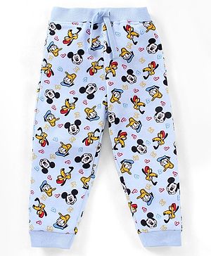 Babyhug Cotton Full Length Ribbed Waist Lounge Pant Micky Mouse Print - Blue