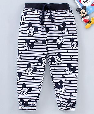 Babyhug Cotton Looper Lounge Pant with Mickey Print - White and Black