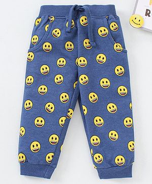 Babyhug Full Length Looper Lounge Pant Smiley Print - Blue