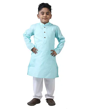 Pehanaava Full Sleeves Solid Kurta & Pyjama Set - Aqua Blue