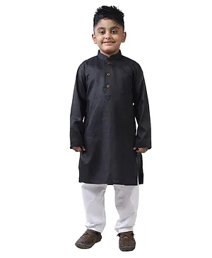 Pehanaava Full Sleeves Solid Kurta & Pyjama Set - Black