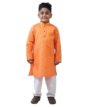 Pehanaava Full Sleeves Solid Kurta & Pyjama Set - Orange