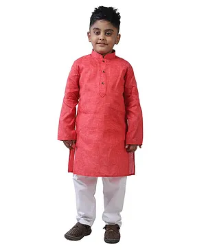 Pehanaava Full Sleeves Solid Kurta & Pyjama Set - Red
