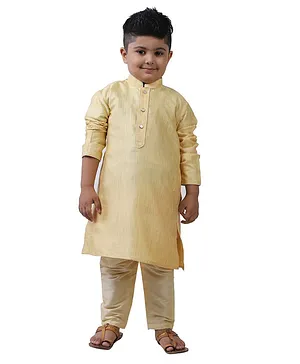 Pehanaava Full Sleeves Self Design Kurta With Pajama - Golden