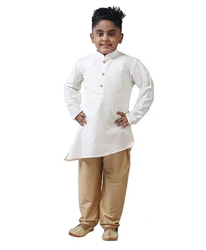 Pehanaava Full Sleeves Solid Asymmetrical Kurta With Pyjama - Cream