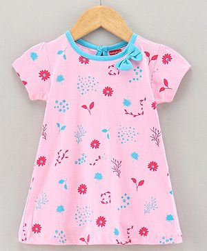 Babyhug 100% Cotton Short Sleeves Frock Floral Print - Pink