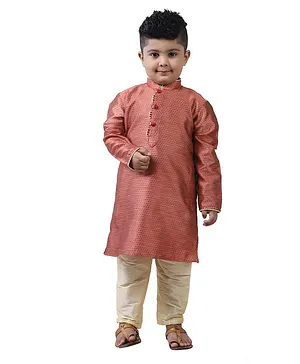 Pehanaava Full Sleeves Dots & Lattice Self Design Kurta & Solid Pajama Set - Red