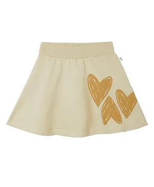 Plan B 100% Cotton Heart Placement Printed Skirt With Inner Shorts - Beige