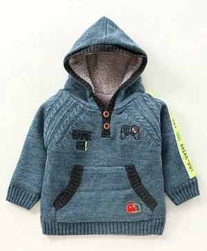 Yellow Apple Full Sleeves Hoodie Embroidered - Black Blue