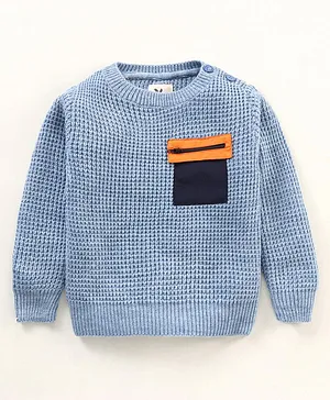 Yellow Apple Full Sleeves Pullover Solid Sweater - Blue