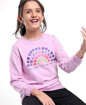 Pine Kids Full Sleeves Biowashed Cotton Sweatshirt Floral Print- Purple