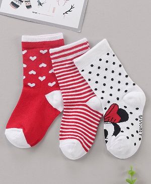 Cute Walk by Babyhug Ankle Length Antibacterial Socks Minnie Mouse & Stripes Design Pack Of 3 - Multicolor