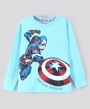 Pine Kids Marvel Collection Full Sleeves Bio Washed T-shirt Captain America Print - Blue
