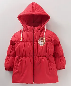 Little Kangaroos Full Sleeves Solid Hooded Quilted Jacket - Red