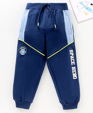 Babyhug Cotton Knit Full Length Text Printed Lounge Pant - Blue