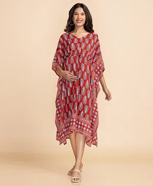 Bella Mama Viscose Printed Kaftan Dress - Rust