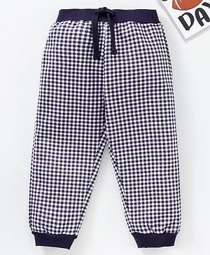 Babyhug Cotton Full Length Checks Lounge Pant - Navy Blue White