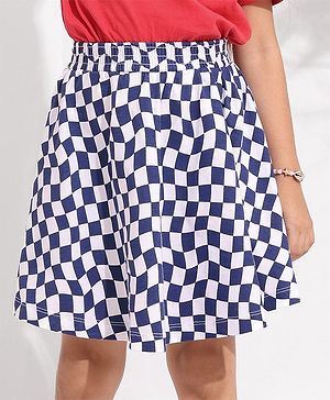 Pine Kids Check Skirt Knee Length Biowash - White Blue