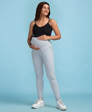 Bella Mama Full Length Maternity Leggings With Tummy Band - Light Grey