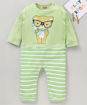Babyhug 100% Cotton Full Sleeves Romper Bear Print - Green