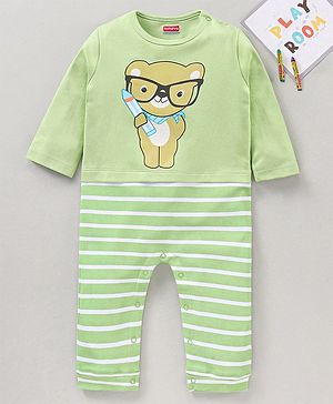 Babyhug 100% Cotton Full Sleeves Romper Bear Print - Green