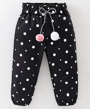 Kookie Kids Full Length Polka Dots & Pom Pom Cord Detailing Lounge Pant - Black