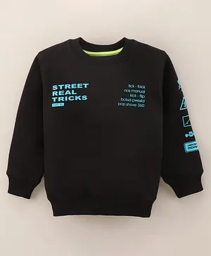 Doreme Full Sleeves Sweatshirt Text Print - Black