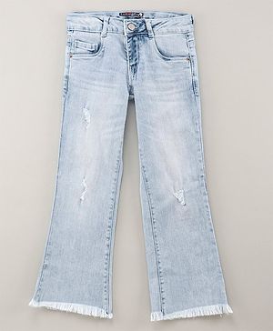 Vitamins Full Length Flare Washed Denim Jeans  - Blue
