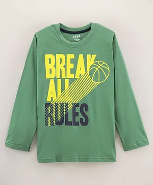 Fido Cotton Knit Full Sleeves T Shirt Text Printed - Green