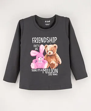 Fido Full Sleeves Top Text & Bear Print - Black