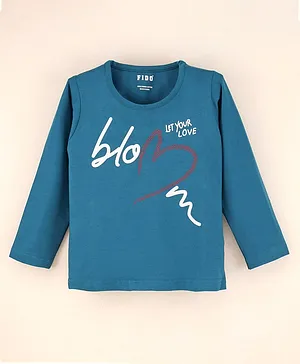 Fido Full Sleeves Top Text Print - Blue
