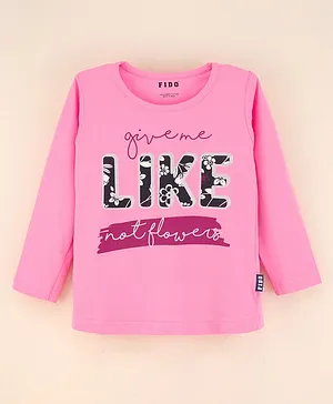 Fido Full Sleeves Top Text Print - Pink
