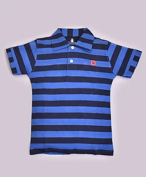 Crazy Penguin Half Sleeves Rugby Striped Polo Tee - Blue